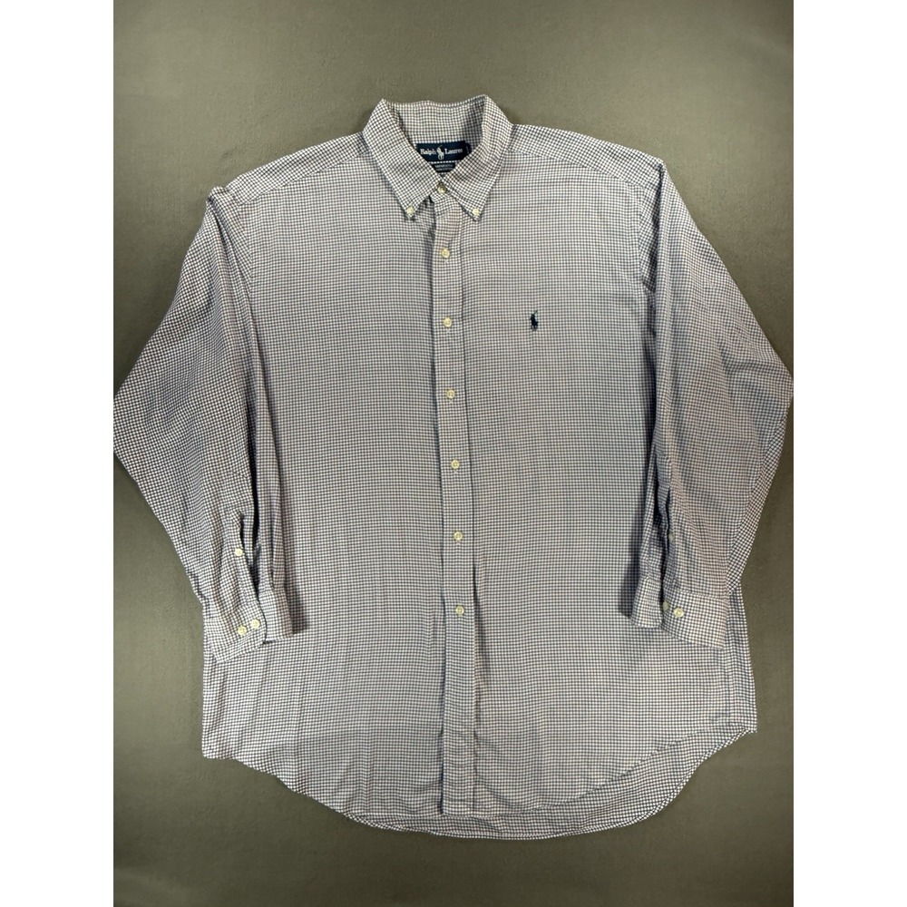 Vintage Ralph Lauren Yarmouth White Blue Check Oxford Button Down Shirt Size 17